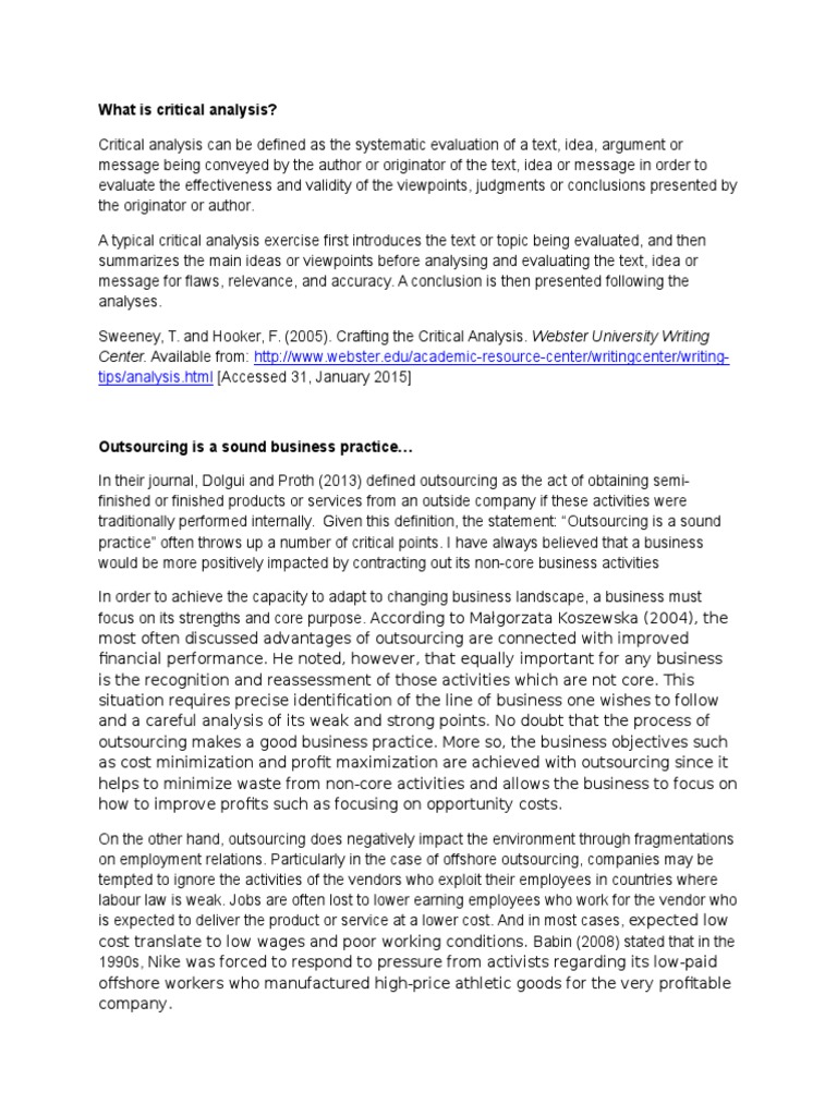 Example Of Critical Thinking Analysis