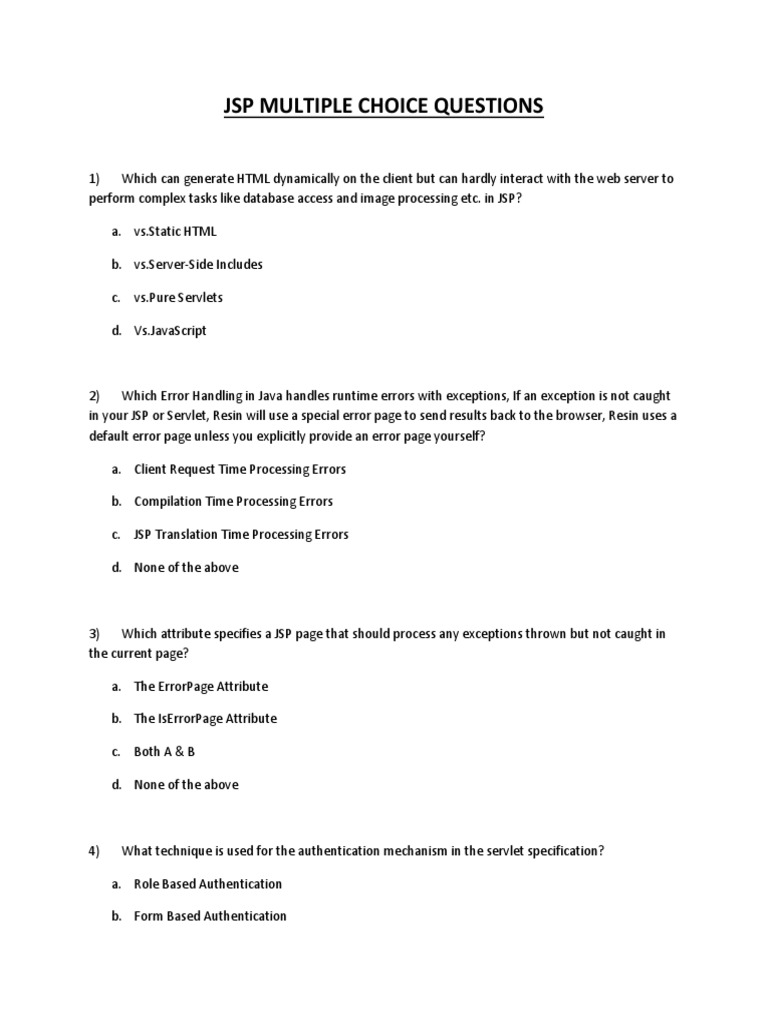 JSP MCQS | PDF | Java Server Pages | Java Servlet