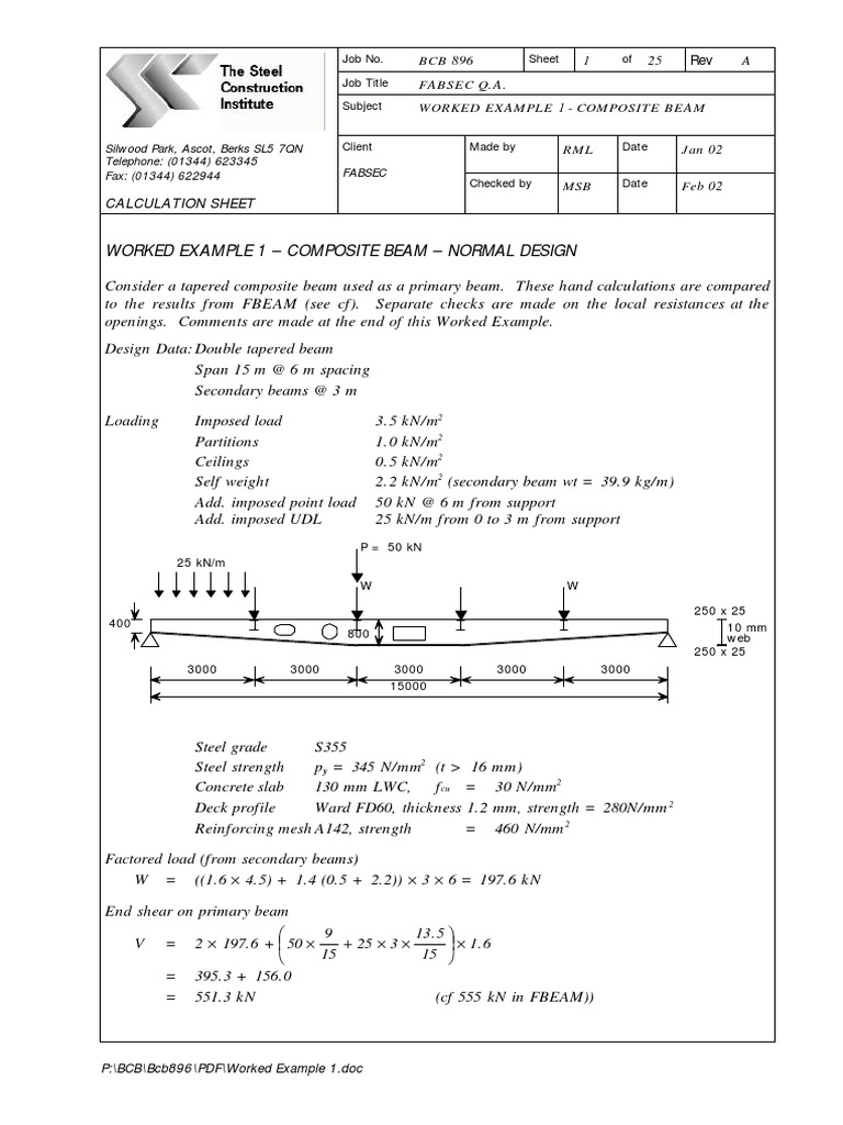 Composite Beam Design Example | PDF | Bending | Beam (Structure)