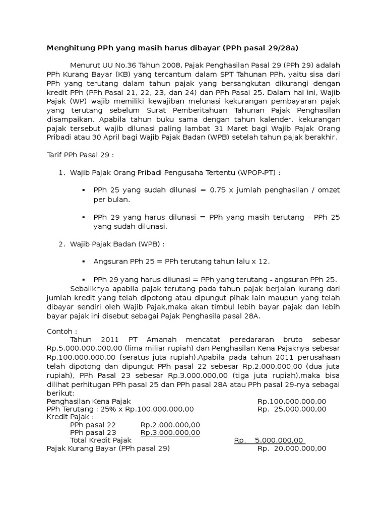 Perhitungan PPh Pasal 29 dan 28A | PDF