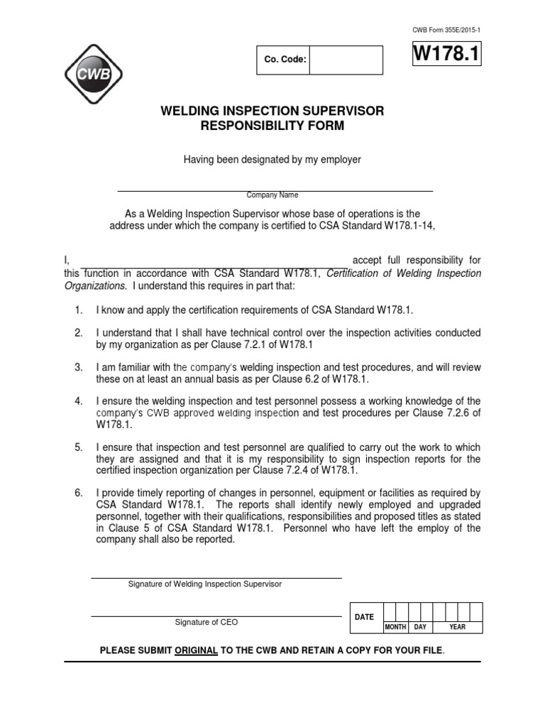 Welding Inspection Supervisor Duties | PDF
