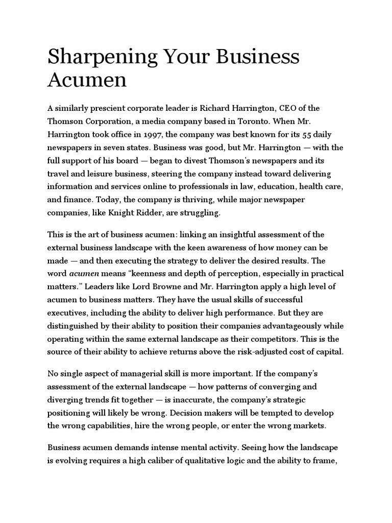 Sharpening Your Business Acumen PDF Price Of Oil Strategic Management