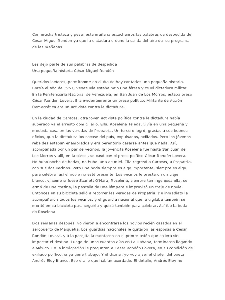Una Pequeña Historia César Miguel Rondón | PDF | Venezuela | Política ...