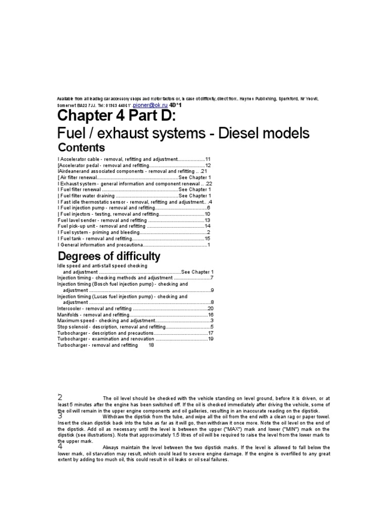 Chapter 4 Part D:: Fuel / Exhaust Systems - Diesel Models | PDF | Motor ...