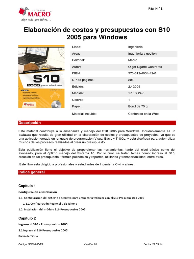 Manual S10 Costos y Presupuestos 2005 | PDF | Presupuesto | Microsoft ...