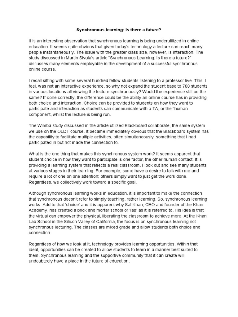 Synchronous Learning - Is There A Future | PDF | Educational Technology ...