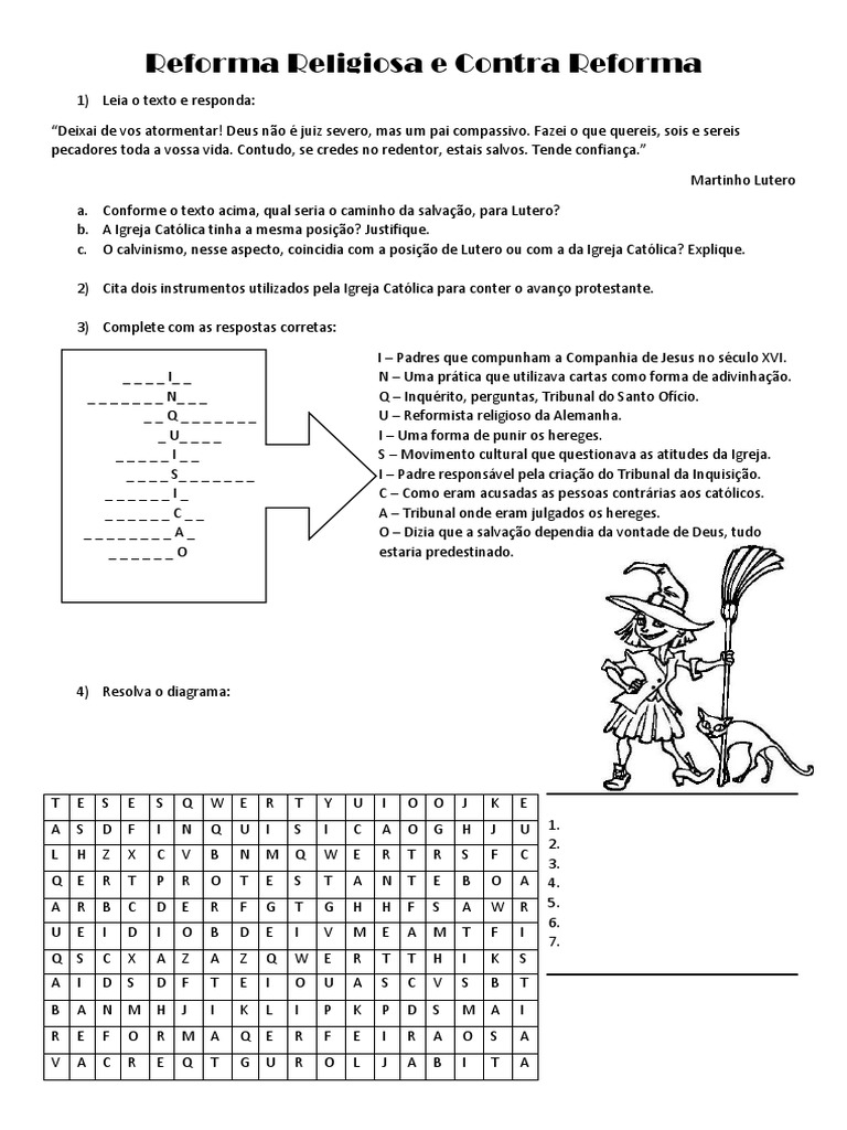 Atividades Reforma Religiosa e Contra Reforma