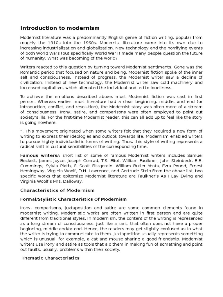 What Are Characteristics of Modernist Literature Literary Modernism