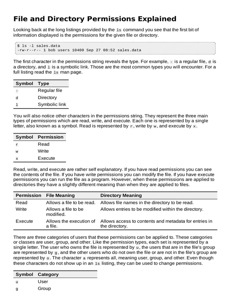 File & Directory Permissions Guide | PDF | Operating System Technology ...