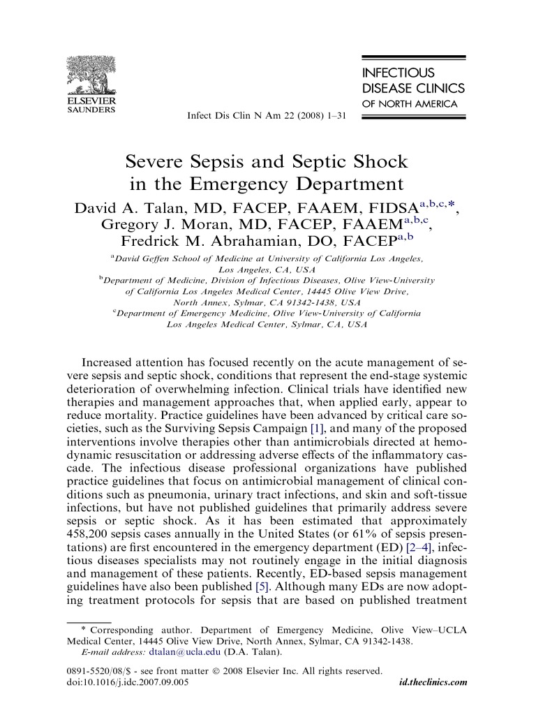 Severe Sepsis and Septic Shock in ED | PDF | Sepsis | Antimicrobial ...