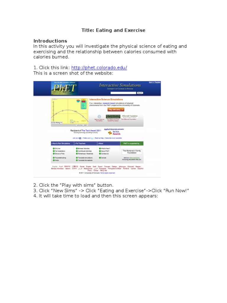 Eating and Exercise Simulation Guide | PDF | Eating | Dieting