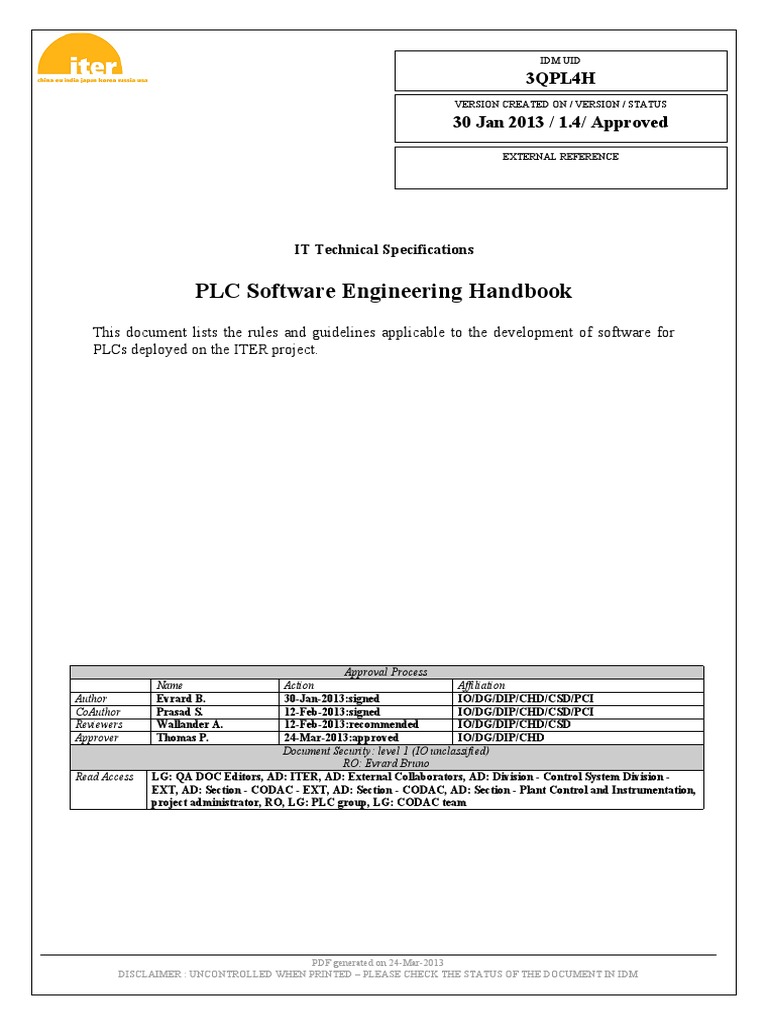 PLC Software Engineering Guidelines | PDF | Interface (Computing ...