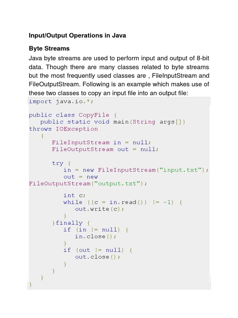 Input/Output Operations in Java Byte Streams | PDF | Computer Data ...