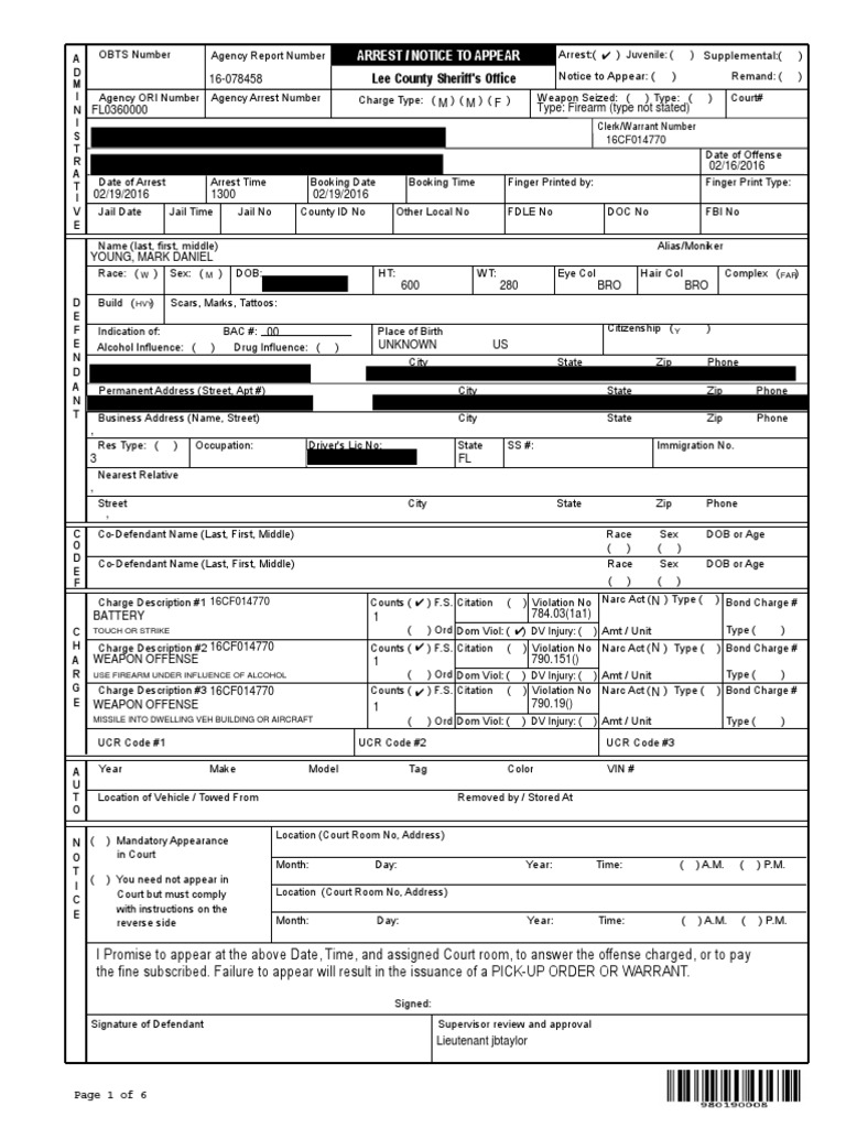 Lee County Sheriff's Office: Arrest / Notice To Appear | PDF | Arrest ...