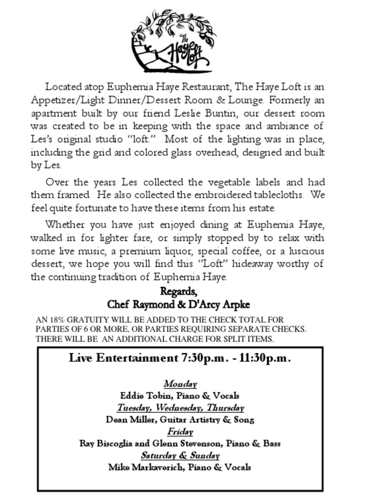 Euphemia haye christmas menu