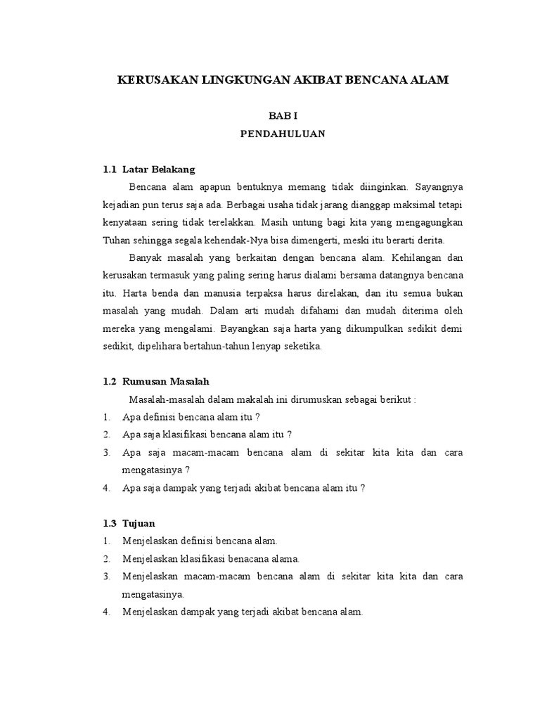 Makalah Kerusakan Lingkungan Akibat Bencana Alam