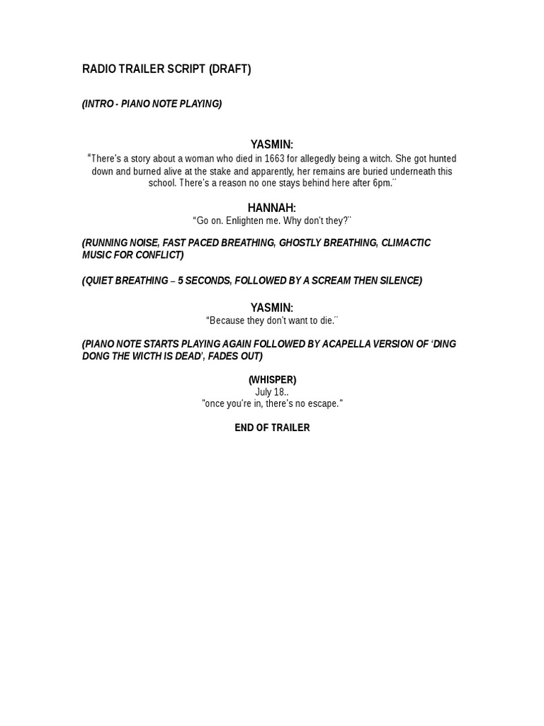 Haunted School Radio Trailer Script | PDF