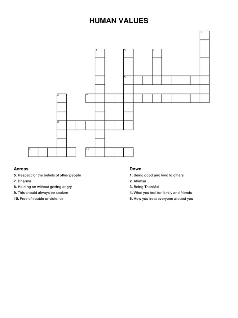 Human Values Crossword Puzzle | PDF