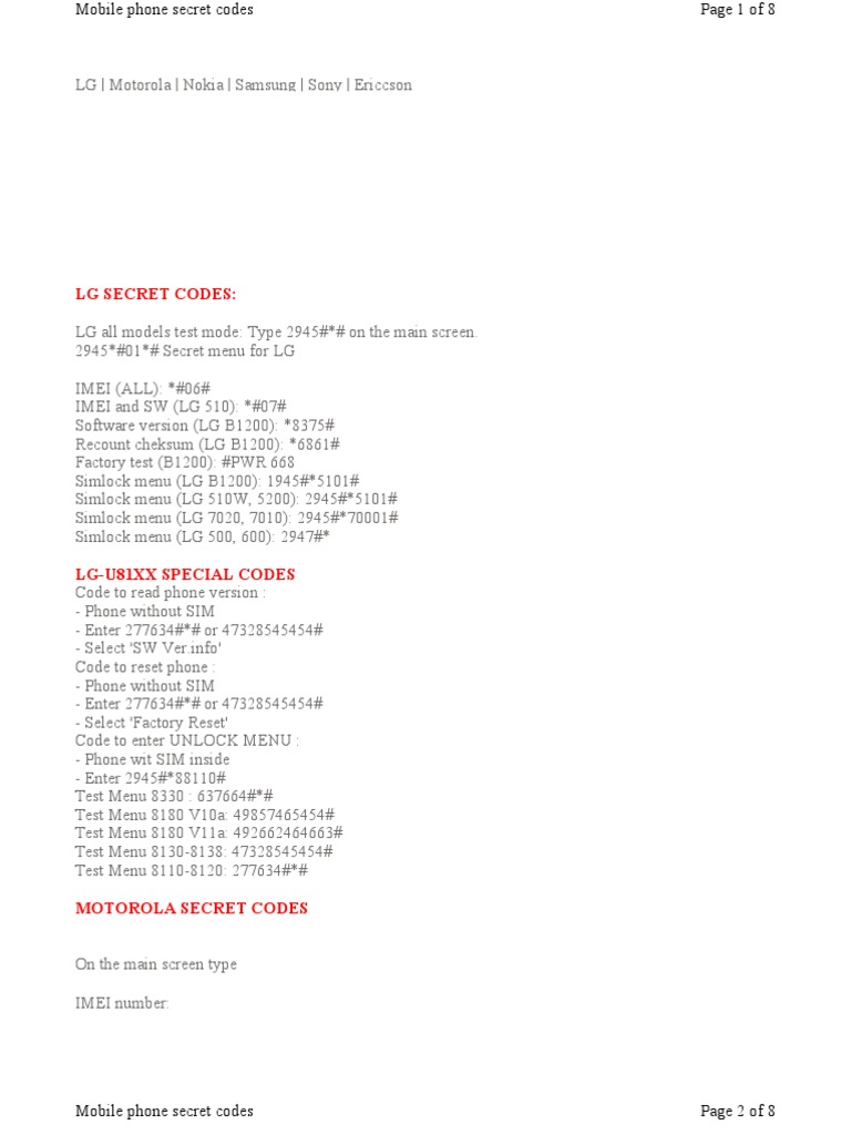 Mobile Phone Unlock Codes PDF Digital Technology Information And