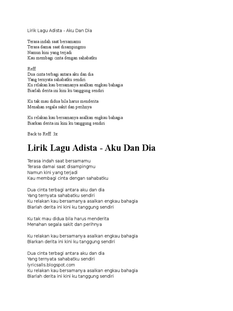Lirik Lagu Adista