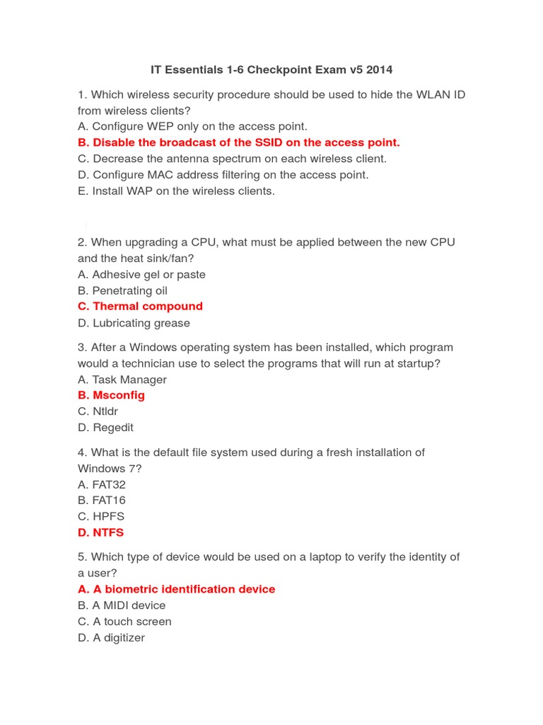 IT Essentials 1-6 Checkpoint Exam Guide | PDF | Computers
