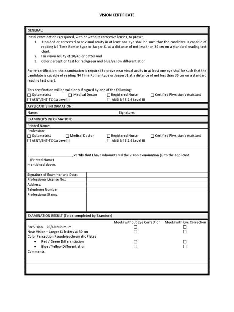 Vision Certificate Requirements and Format | PDF | Self-Improvement