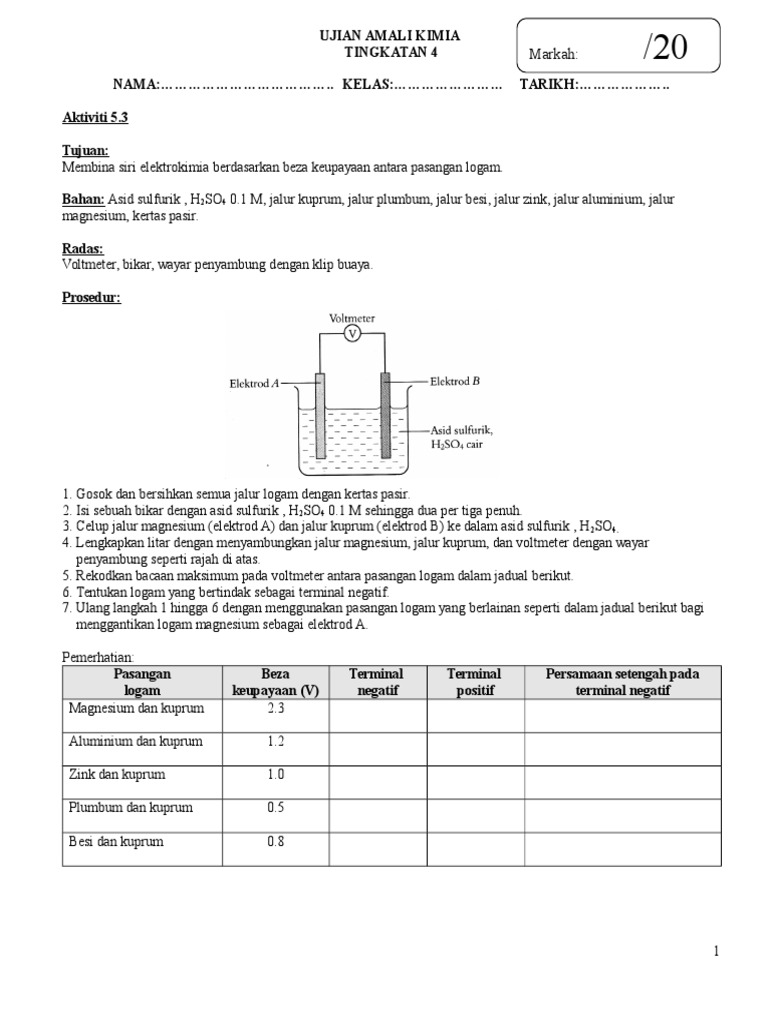 Ujian Amali Siri Elektrokimia Pdf