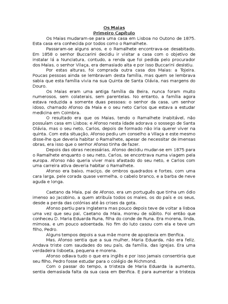 Os Maias Resumo Detalhado Por Capitulos Francisco De Assis Maria Mae De Jesus