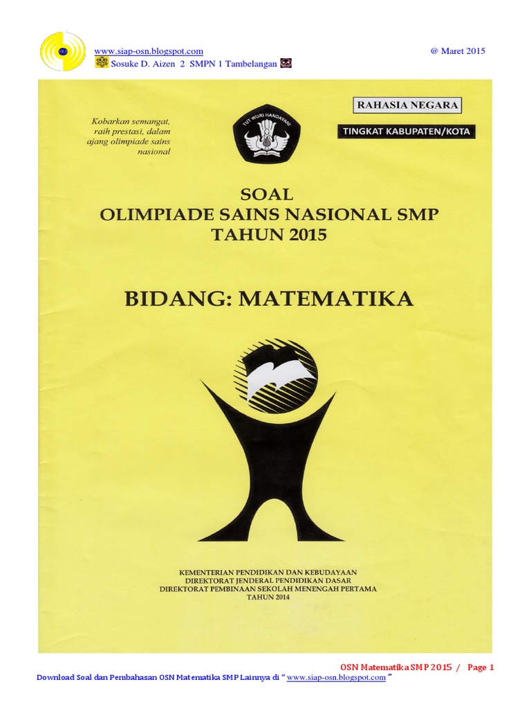 Soal Osn Matematika SMP 2015 Tingkat Kabupaten PDF | PDF