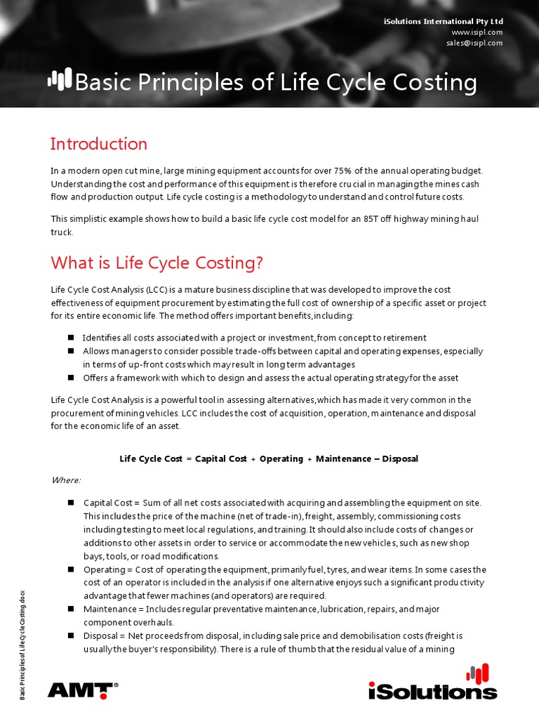 Basic Principles of Life Cycle Costing PDF Tire Life Cycle Assessment