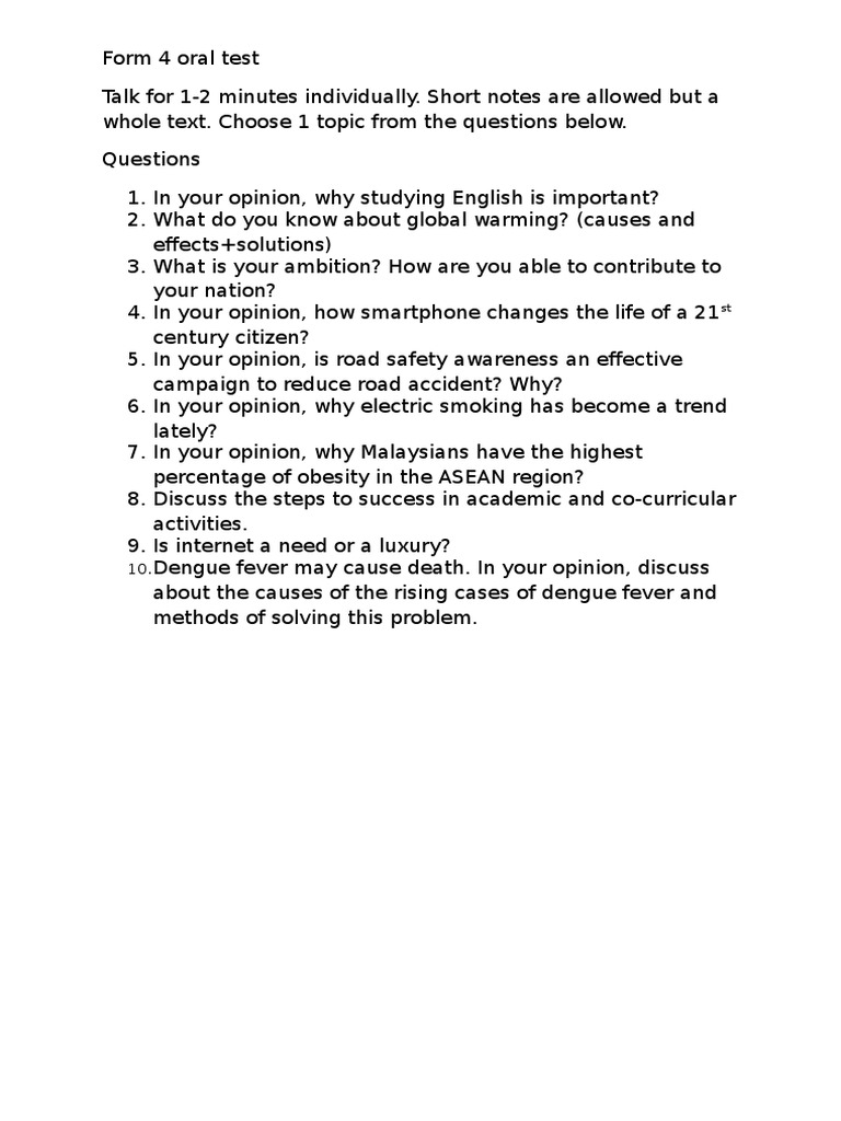 Form 4 Oral Test Pdf