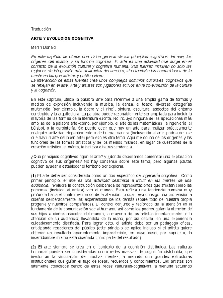 Arte y Cognición en la Evolución Humana | PDF | Cerebro | Homo Sapiens