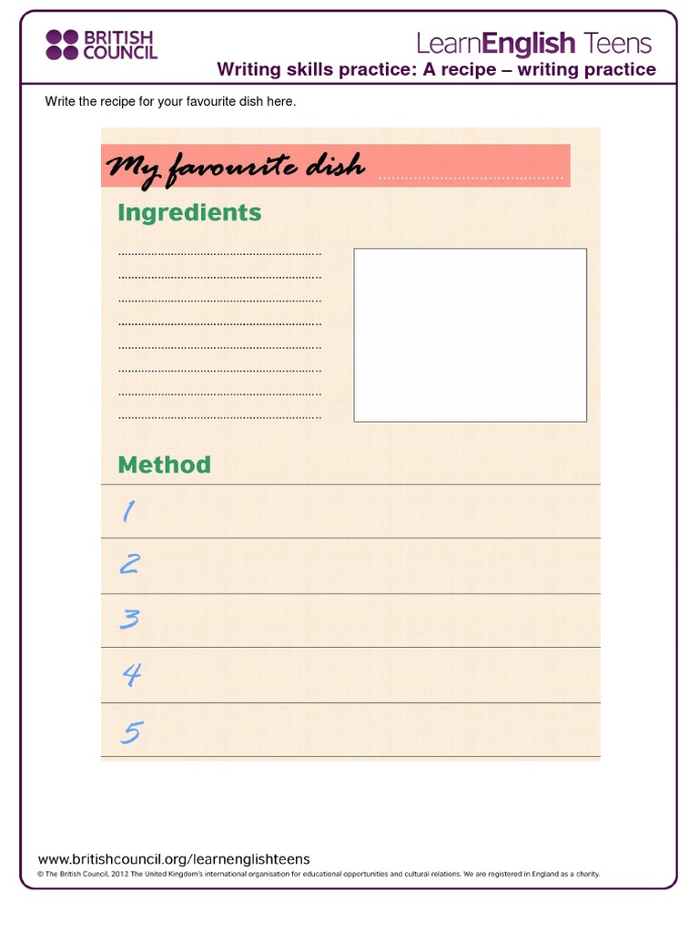 A Recipe - Writing Practice 4 | PDF