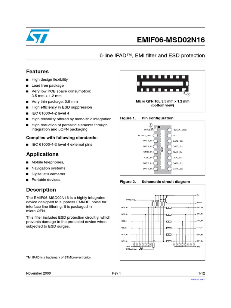 6-Line EMI Filter&ESD For SD Card UQFN16 | PDF | Secure Digital ...