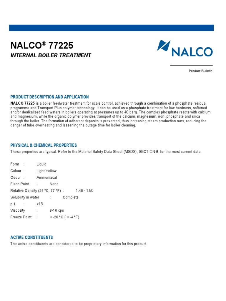 Nalco 77225 Internal Boiler Treatment PDF Boiler Materials