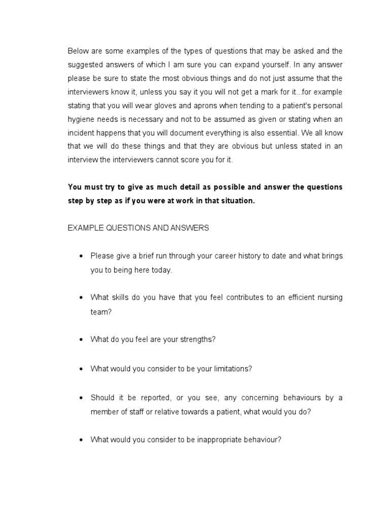 Hospital Nursing Interview Guide | PDF | Patient | Patient Safety