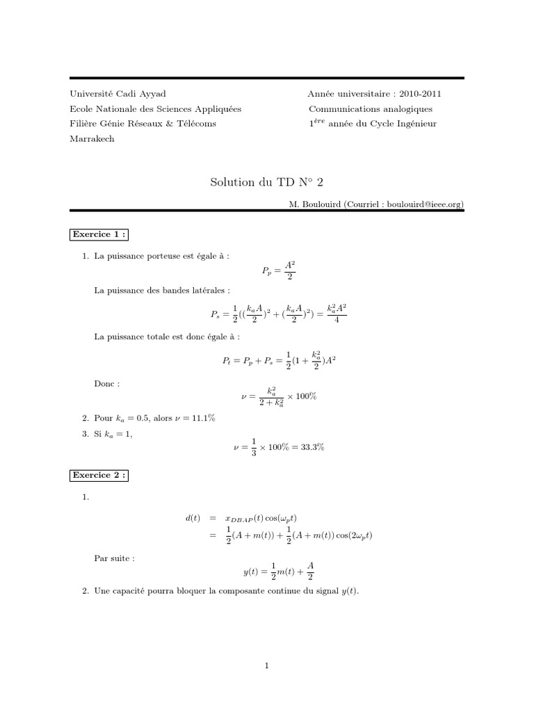 TD2 Solution | PDF | Modulation | Télécommunications