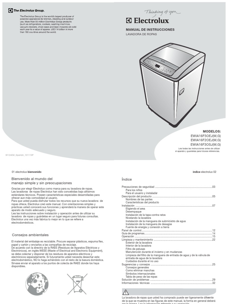 Manual de La Lavadora Electrolux Acqua Turbo Lavadora Tap (Válvula)