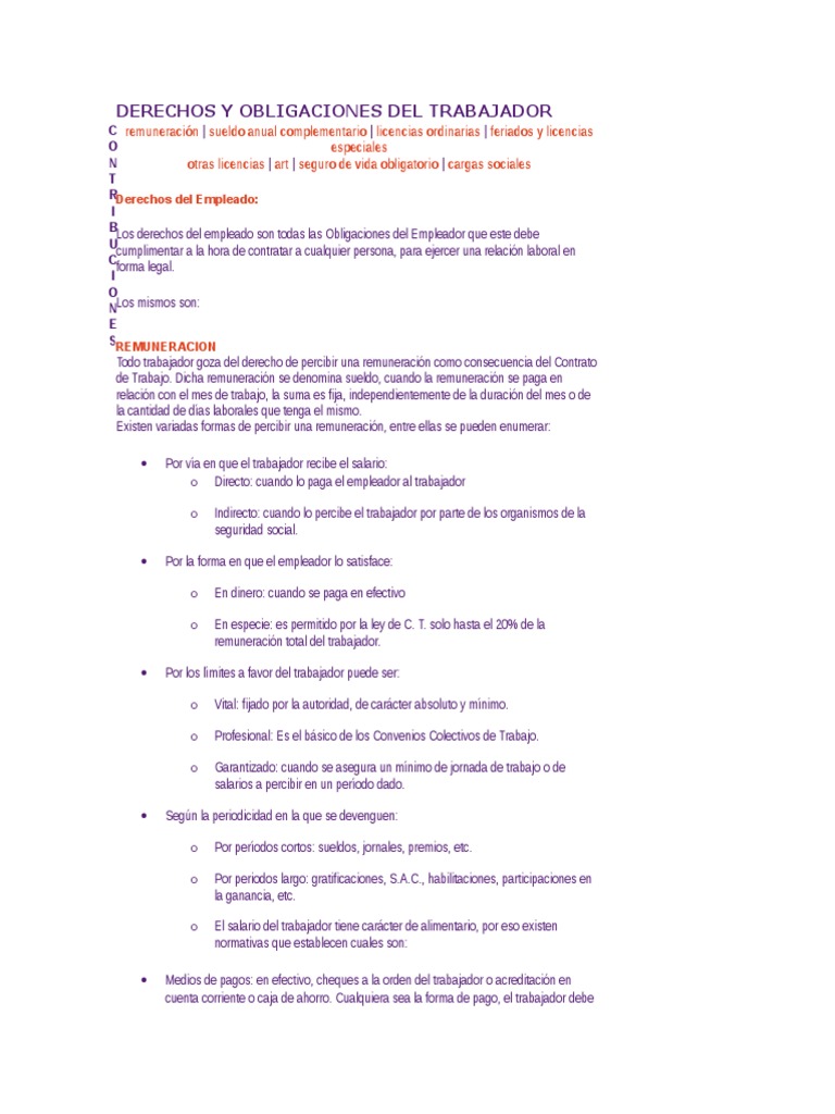 Derechos y Obligaciones del Trabajador | PDF | Derecho laboral | Salario