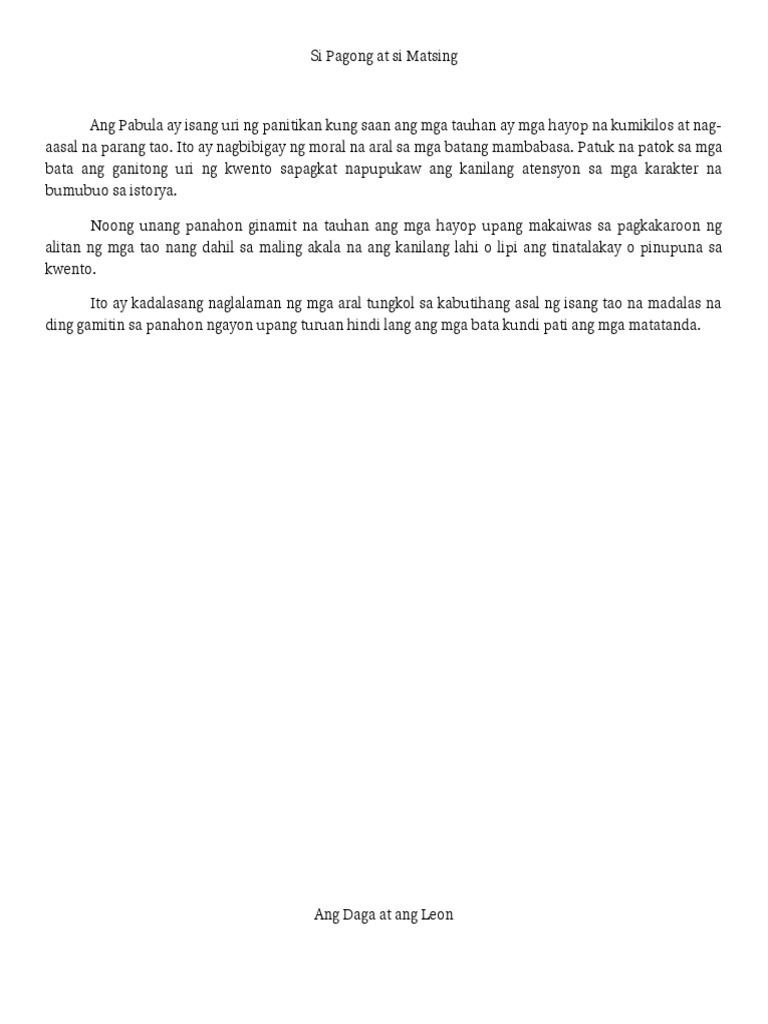 Ano ang pabula at mga halimbawa nito pdf