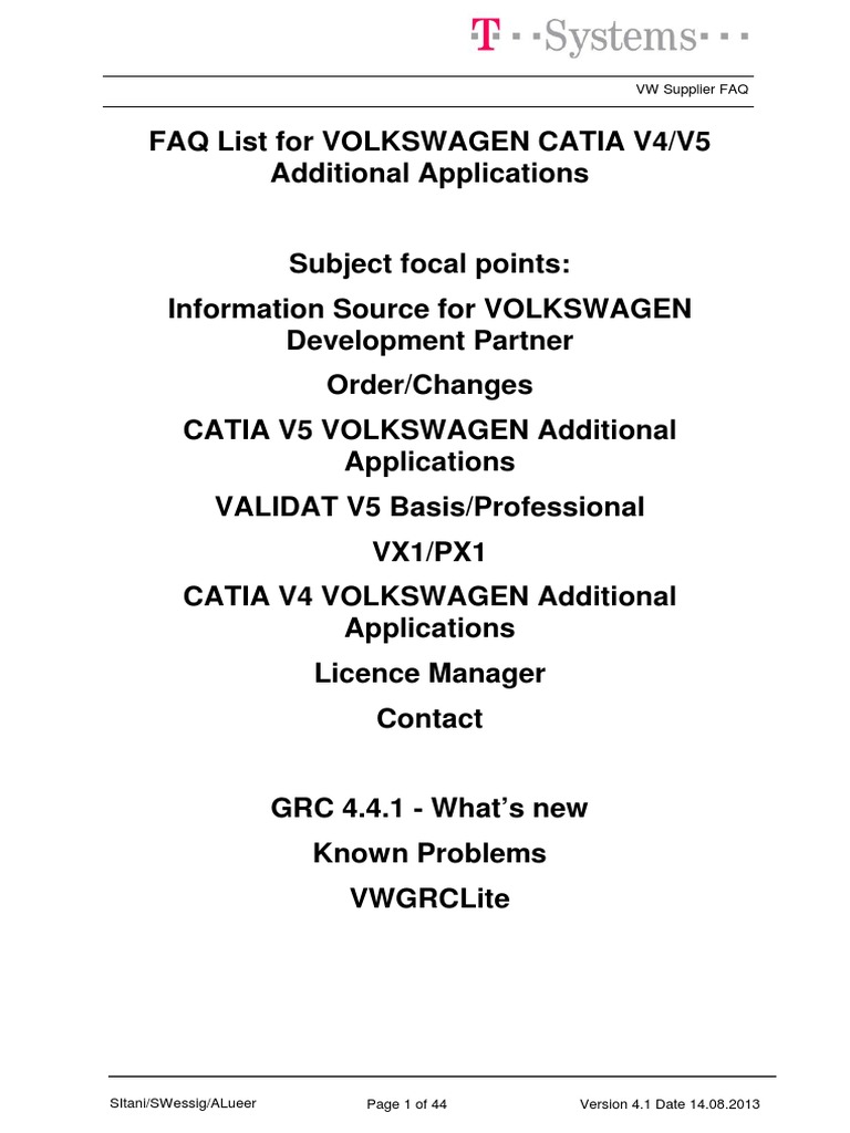 Faq List For Volkswagen Catia v4-V5 en | PDF | Volkswagen | Computer ...