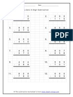 Grid Based Across Zero 3-Digit Subtraction: Name - Date