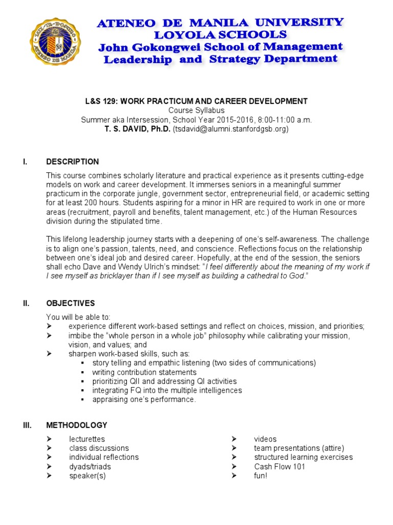 LS 129 Work Practicum and Career Development Syllabus - TSD | PDF ...