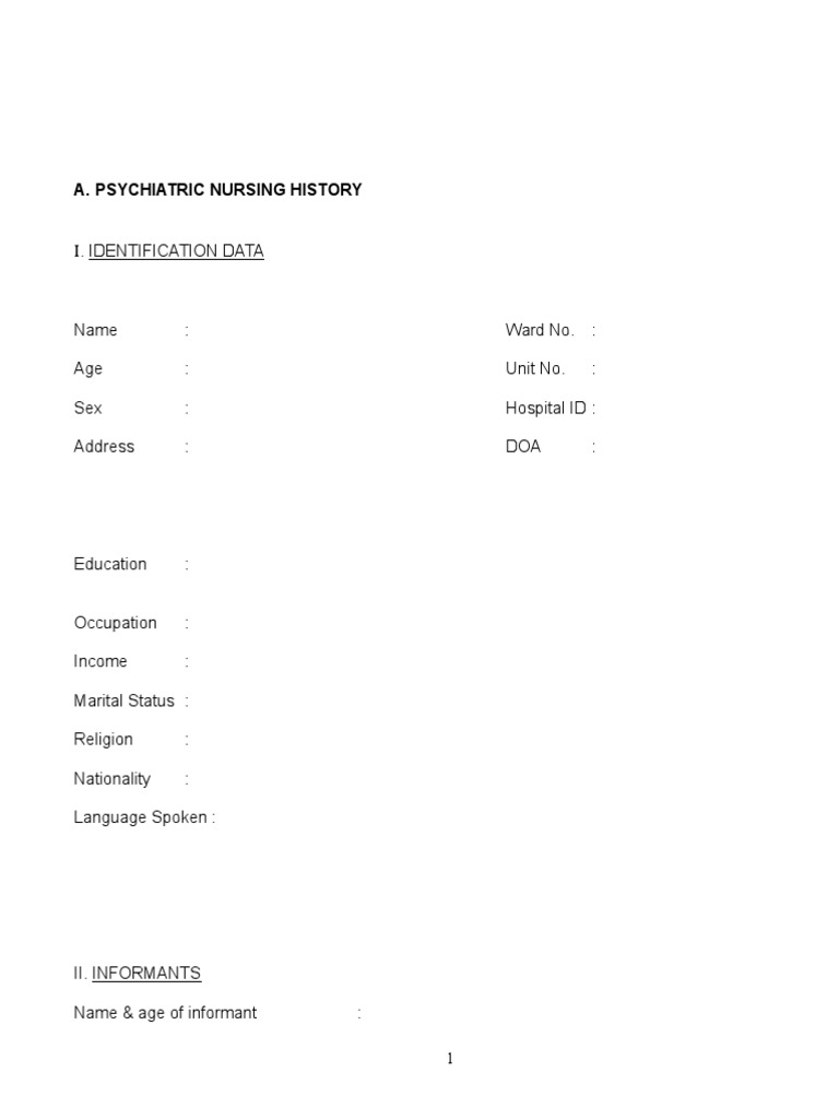 Assessment Format Mental Health Nursing | PDF | Psychiatric And Mental