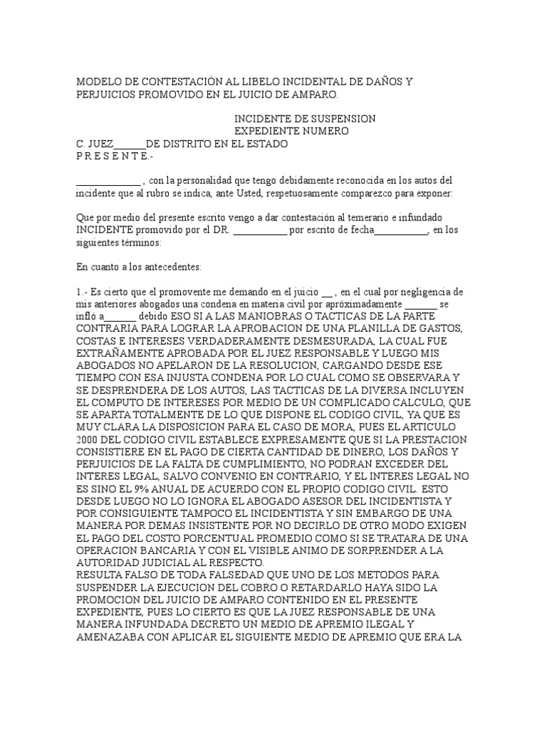 Modelo de Contestación Al Libelo Incidental de Daños y Perjui | PDF