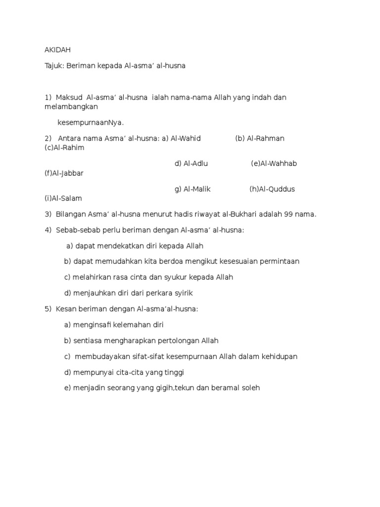 Akidah Al Asma Al Husna Pdf