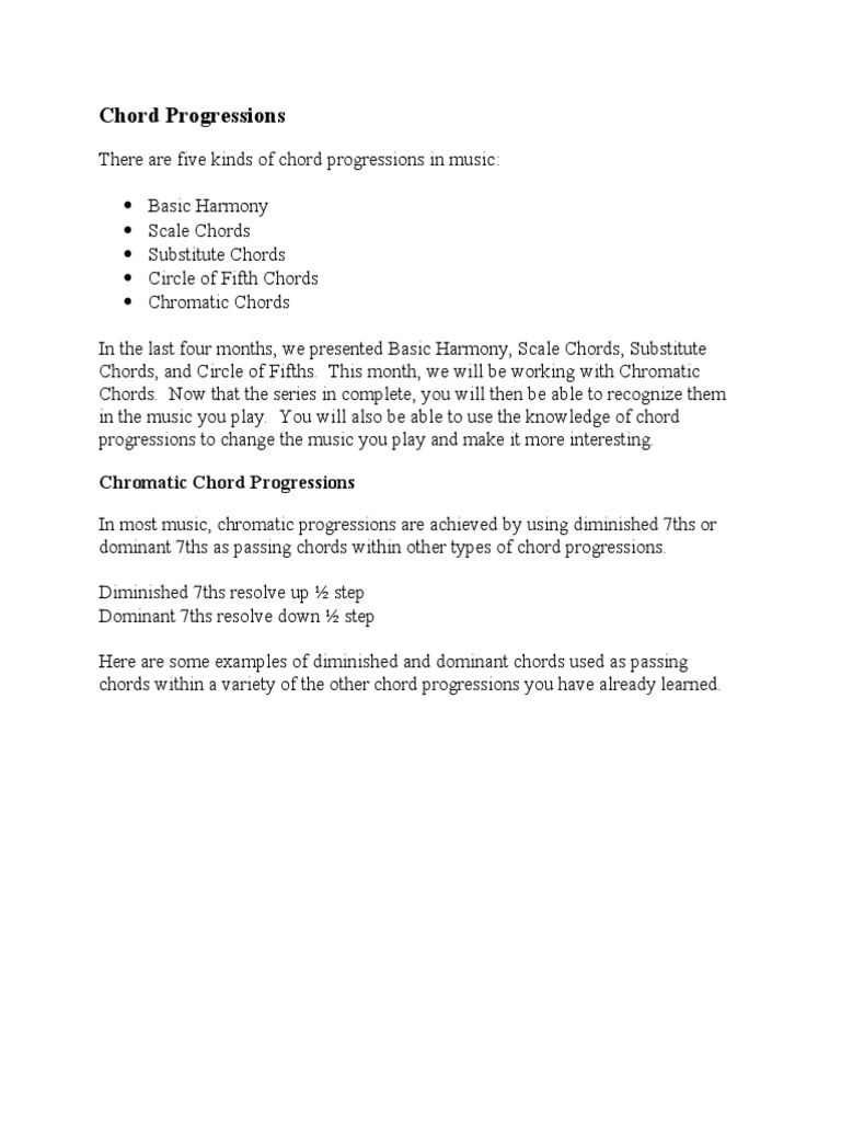 Chord Progressions Chromatic Chords Pdf Chord Music Harmony
