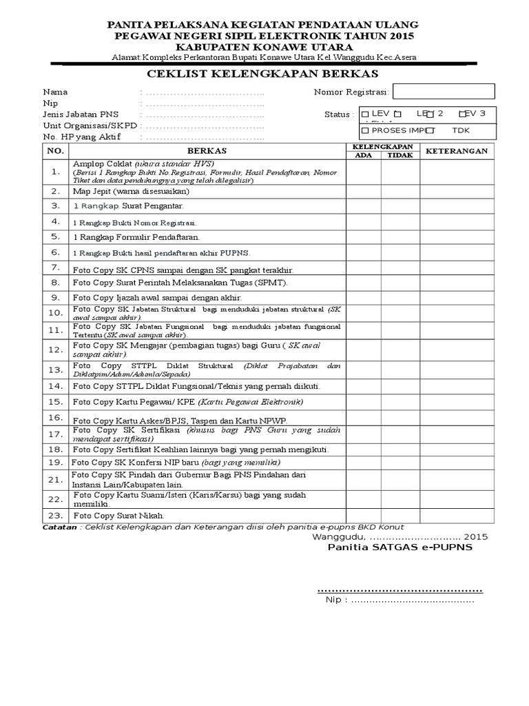 Ceklist Kelengkapan Berkas PDF