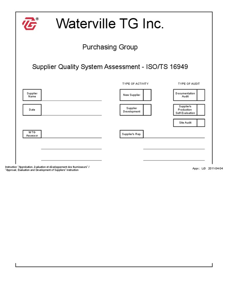 Supplier Quality System Assessment Guide | PDF | Iso 9000 | Evaluation