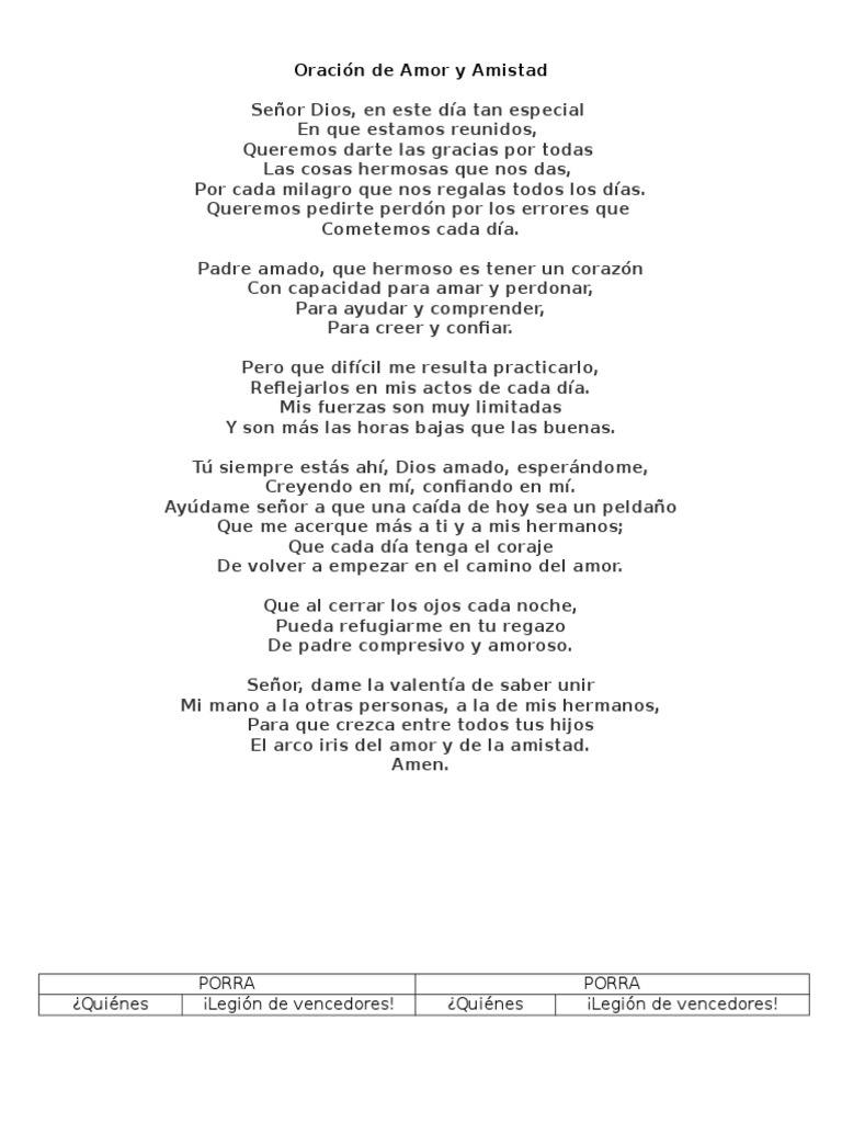 Oración de Amor y Amistad a Dios | PDF | Amor | Oración